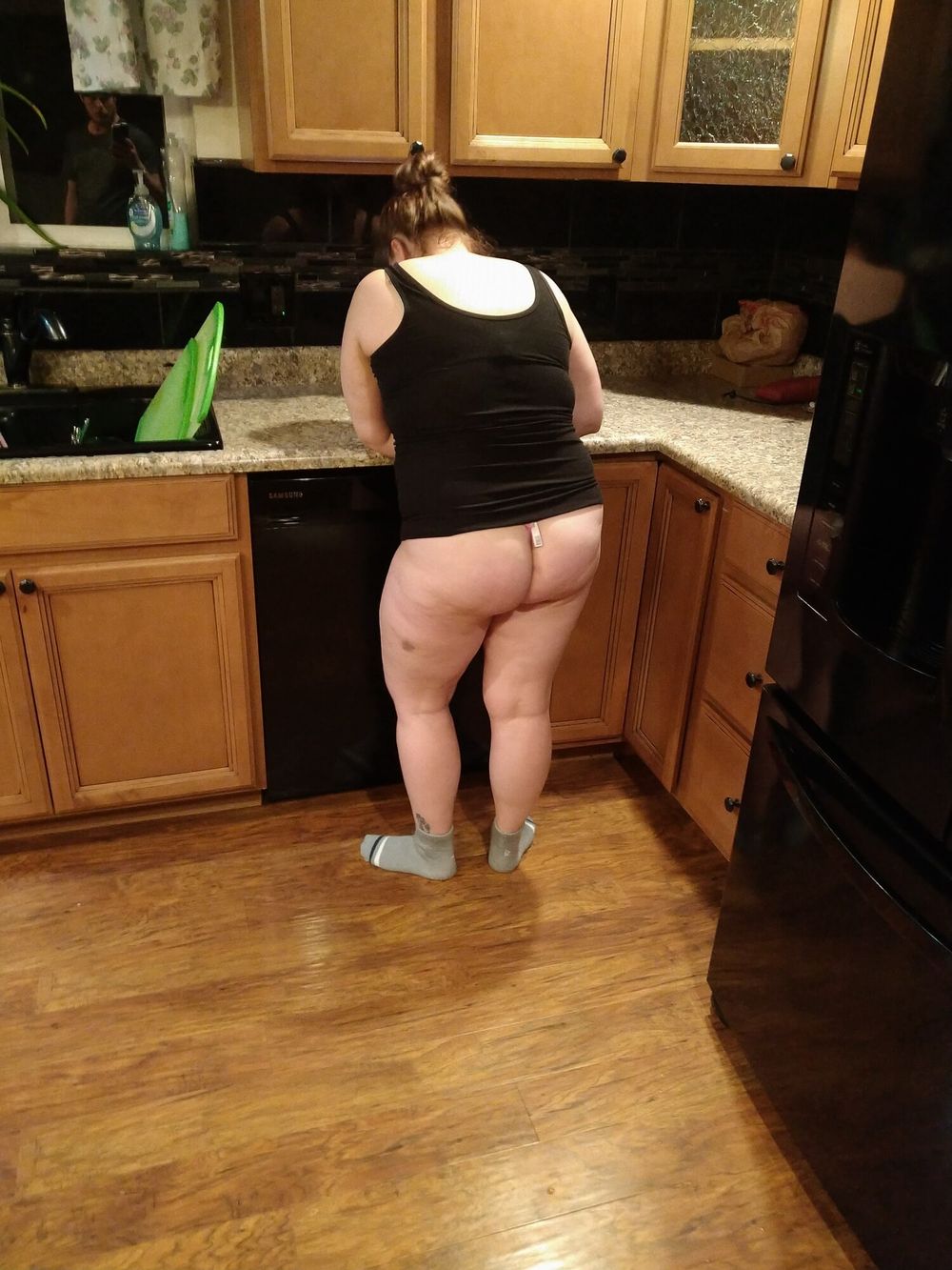 Sexy chubby wife cooking in thong  #5