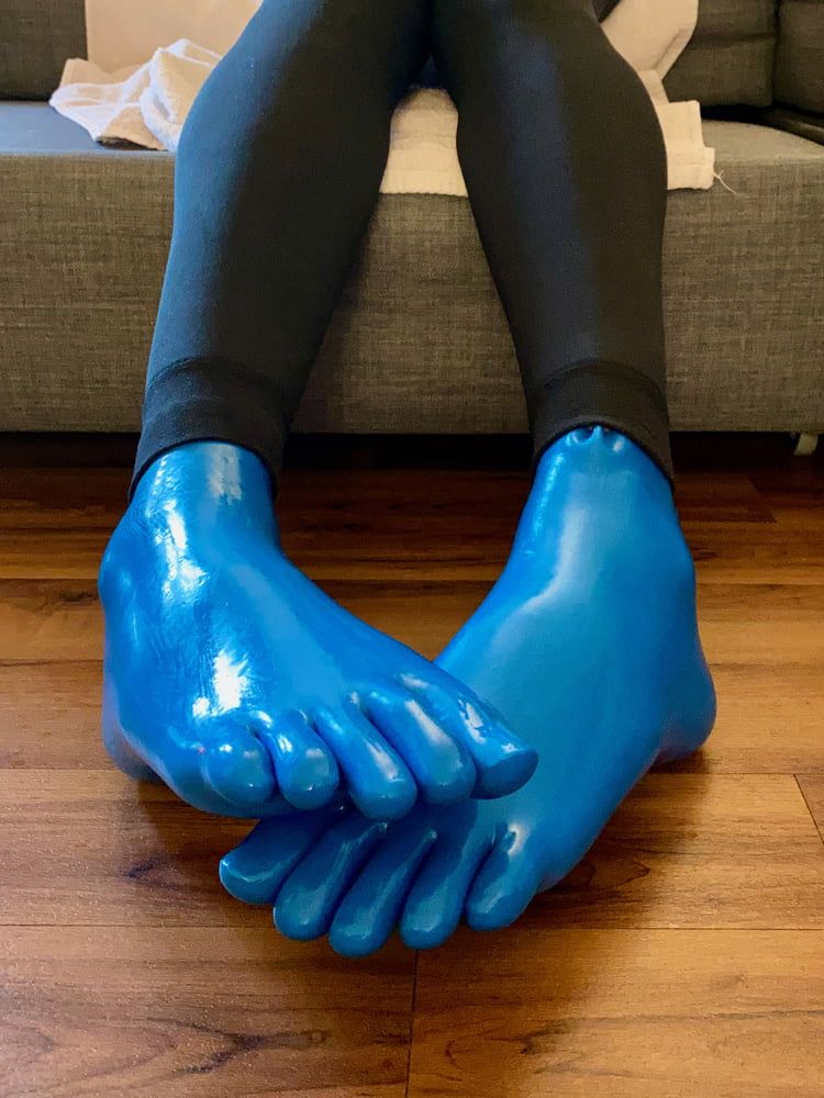 Blue Latex Toe Socks and Gloves #7