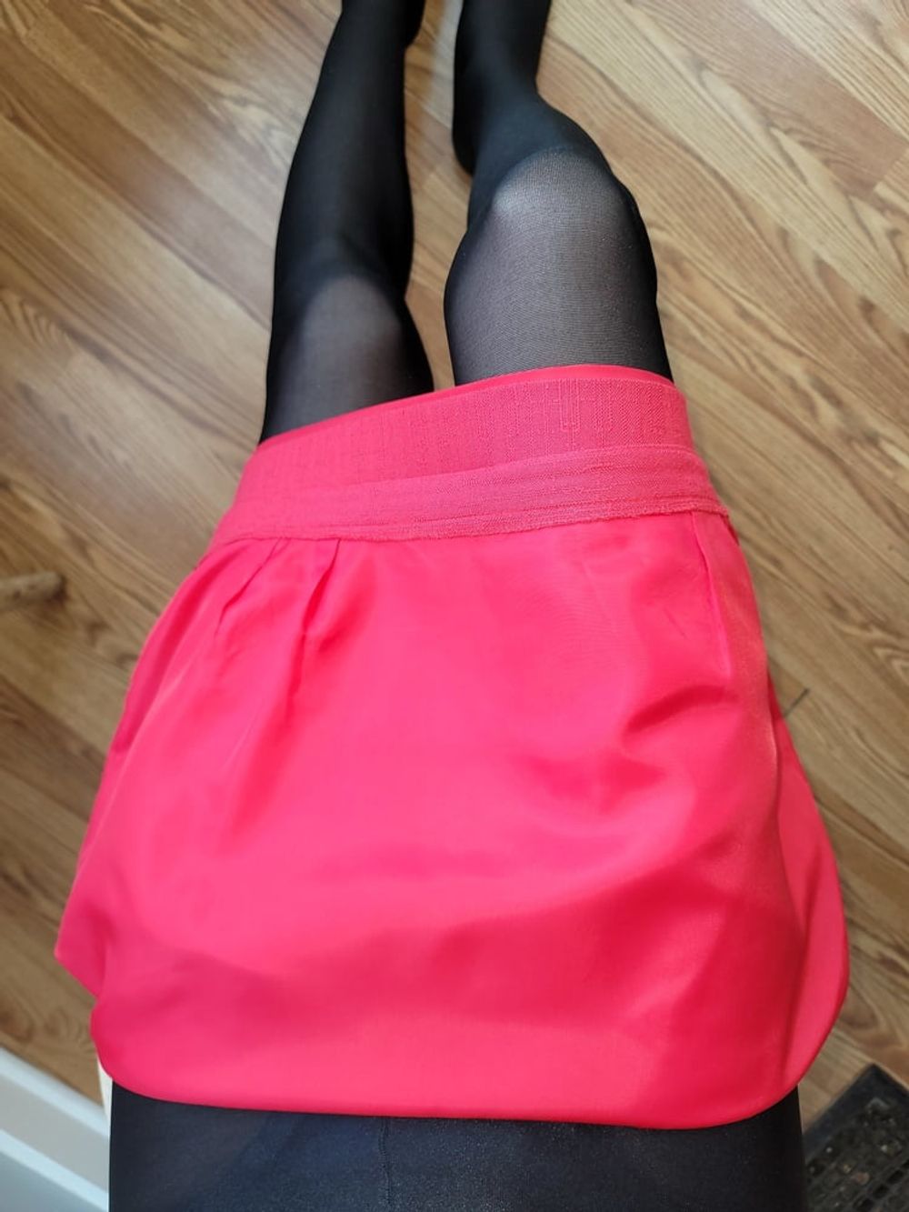 Pink pencil skirt with black pantyhose  #35