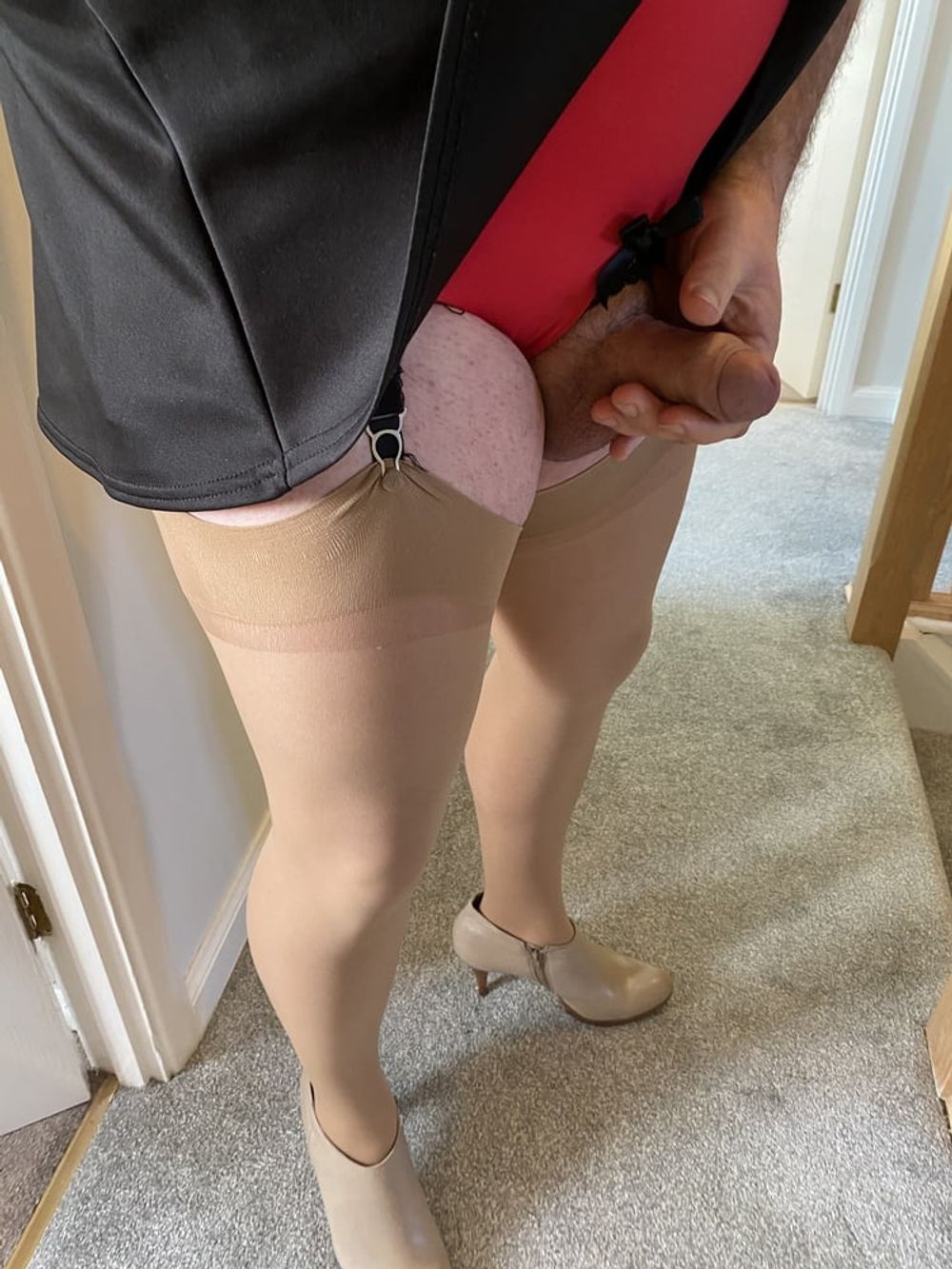 Sissy Crossdresser in tan brown stockings. #2