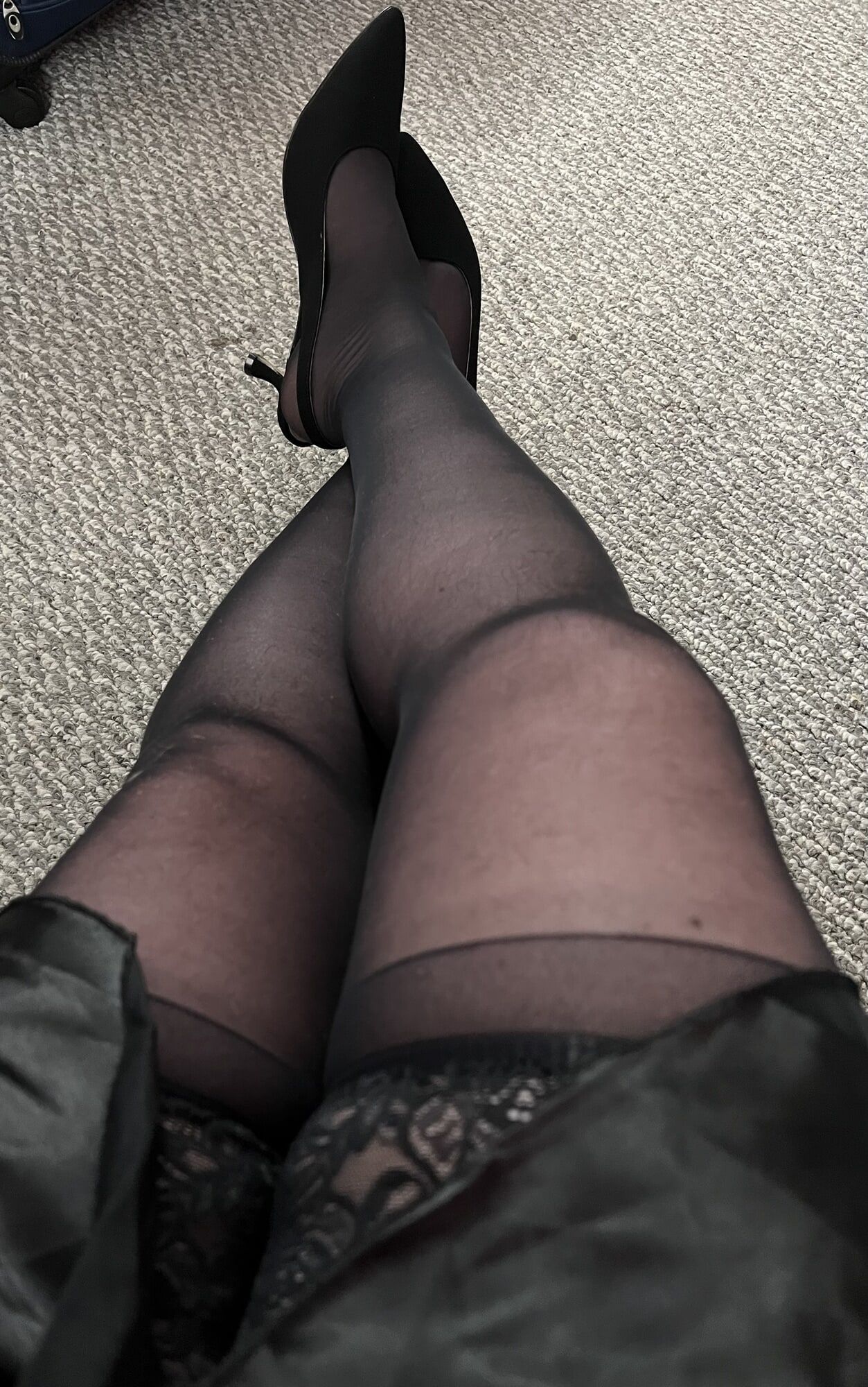 My first time wearing nylons and heels.