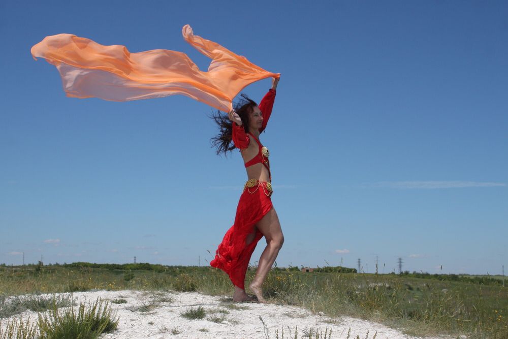 On top with an orange shawl #2