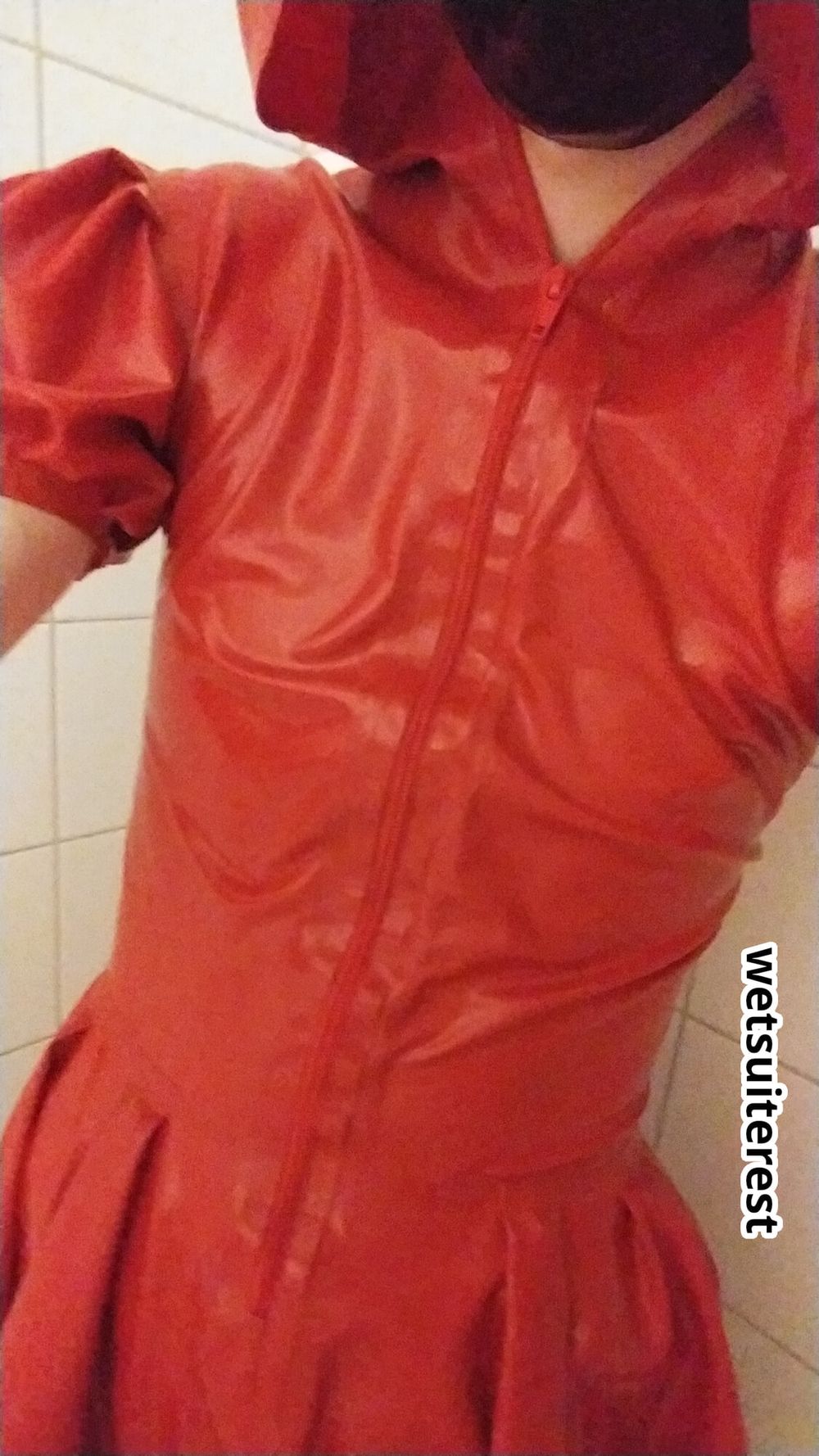 Red latex hooded swing dress and stockings #20