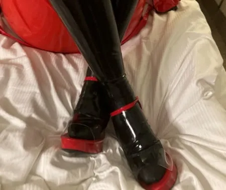 black and red latex fetish couple         