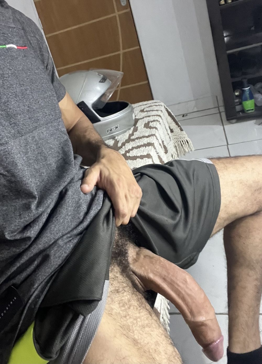 Huge soft dick after training at the gym without underwear