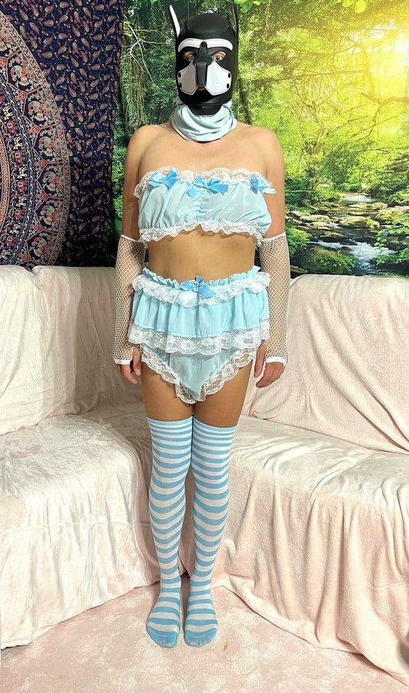 Sissy Wearing Blue Lingerie And A Plug-Cage #16