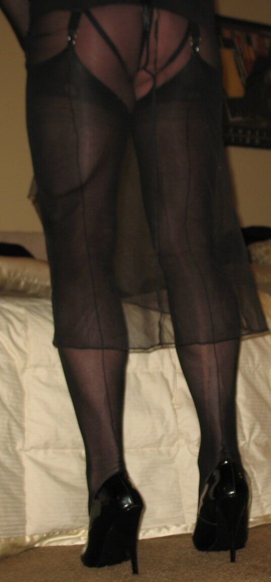 Long Luscious Legs Encased in Sheer Black Silk FF Nylons #10