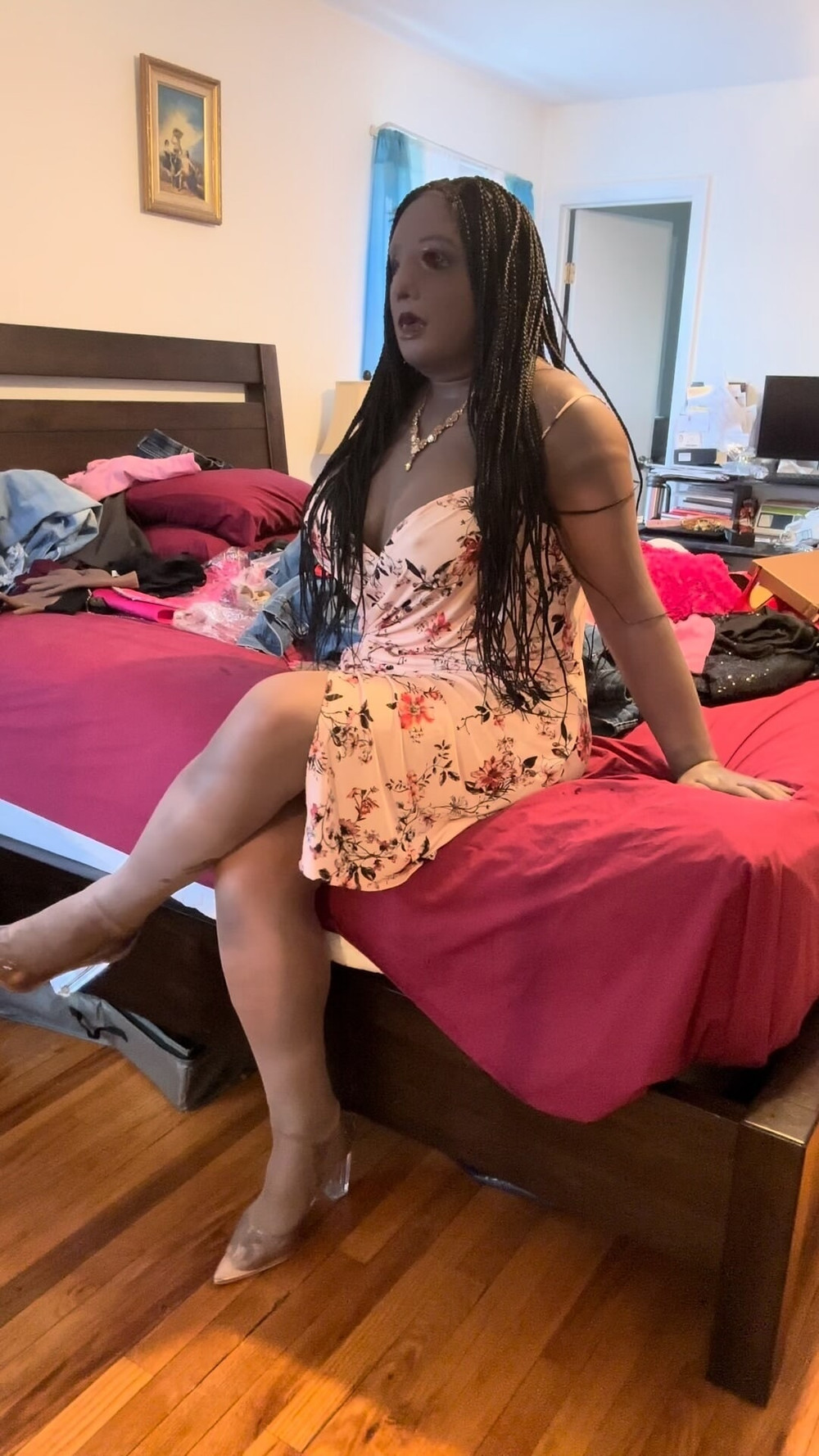 Danae in light colored dress, stripping and cuming #16