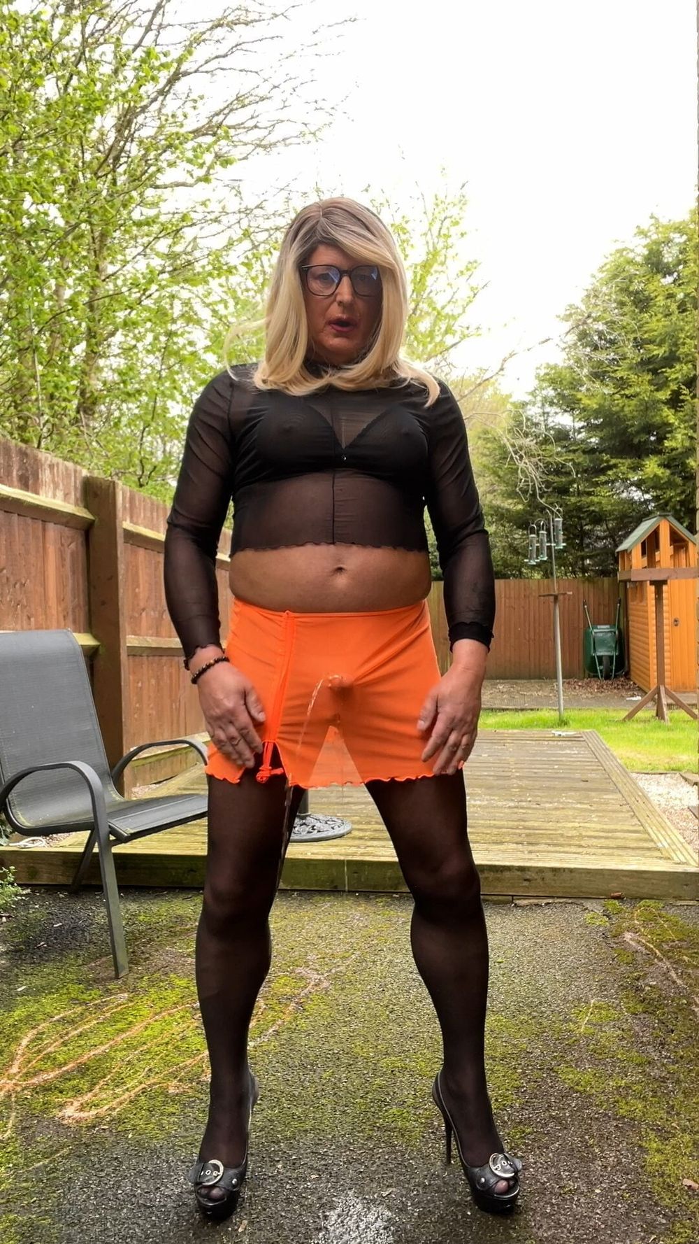 Amateur crossdresser Kellycd2022 in sexy black seamless hose #41