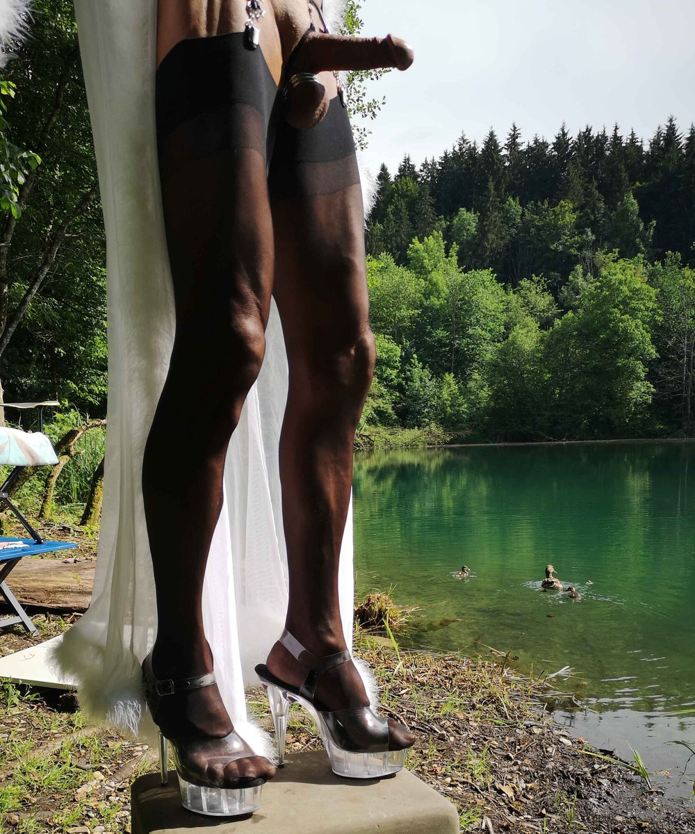 Boner and Marabou Negligee at public Nudist Lake #9