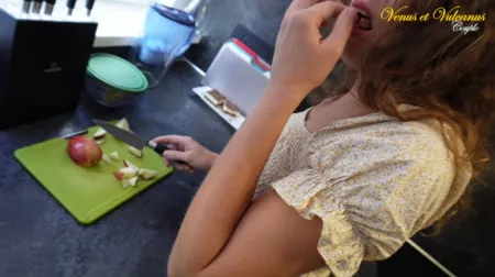 family bonding embracing in the kitchen with stepmom         