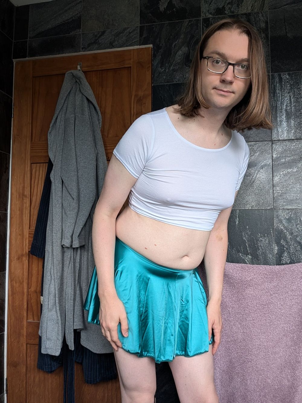 Sissy Crossdresser In Crop Top and Skirt #9