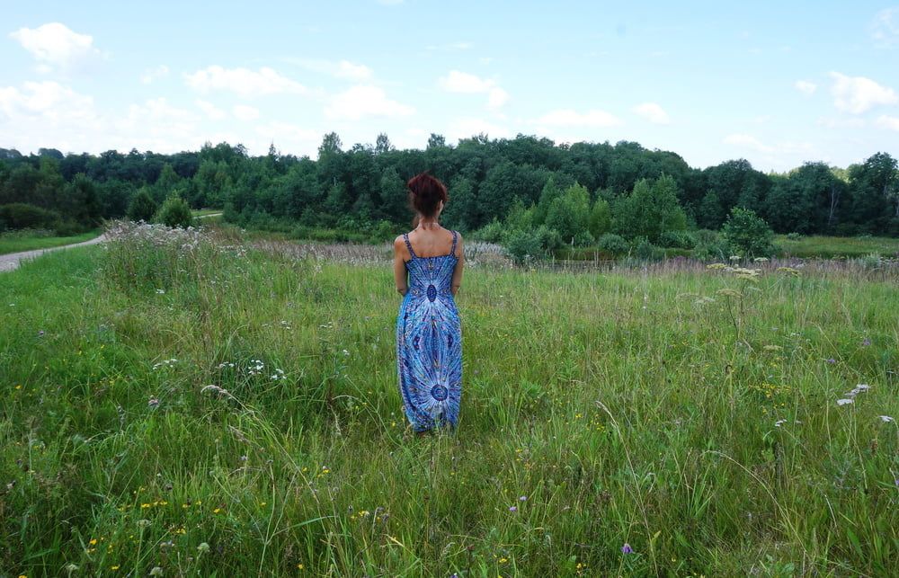 In blue dress in field #40