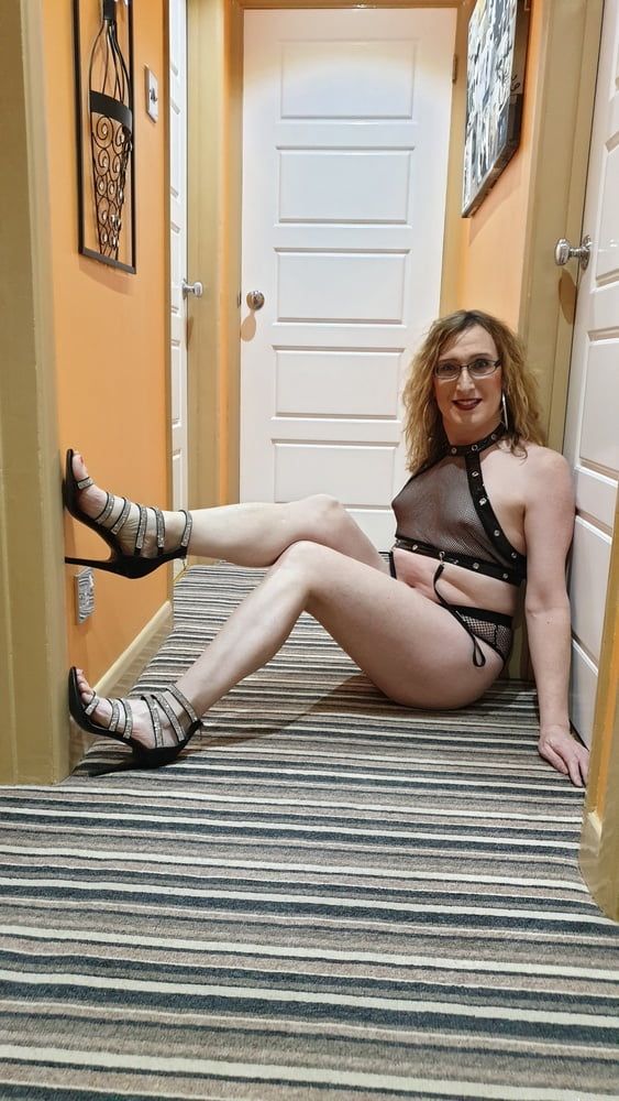 Sexy PVC and Fishnet outfit for Post Op Essex Girl Lisa #12