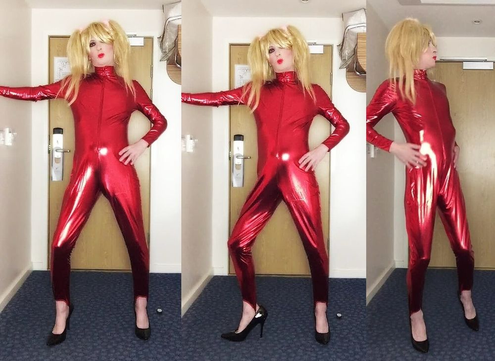 Sissy in red catsuit #8