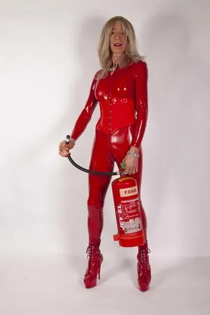   alessia models red latex catsuit         