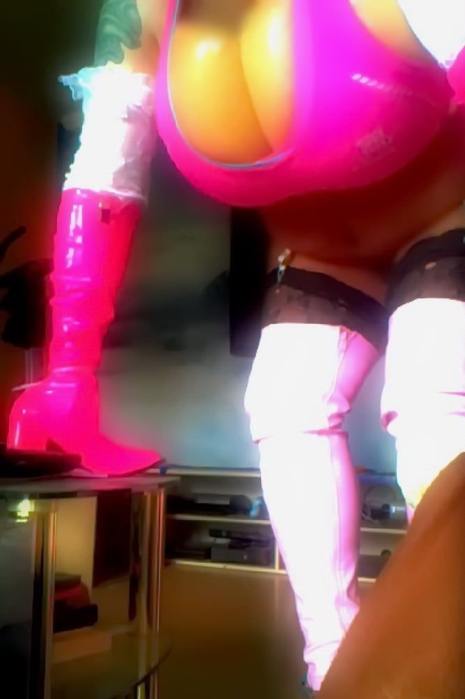 Overknee Boots Pink Latex Stiefel Fetish High Heels Tits Hot #14