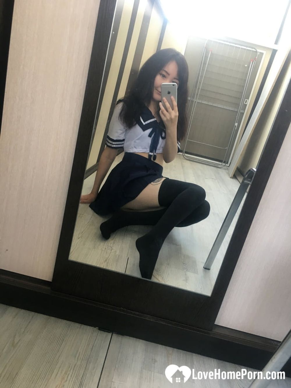 Asian schoolgirl flashing her pretty shaved pussy #7