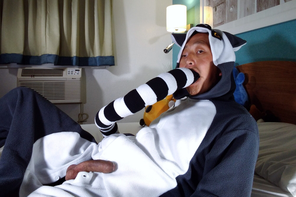 Hot asian boy wearing furry onesies and shiny undies #26