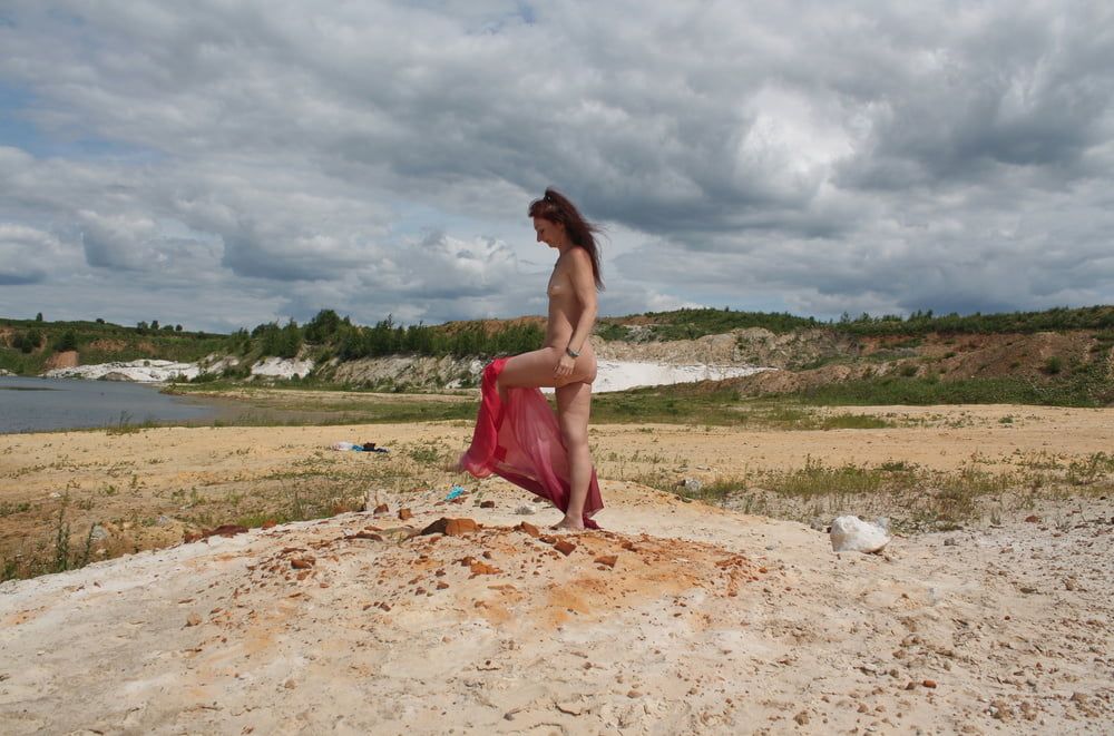 Red Shawl on White sand #3