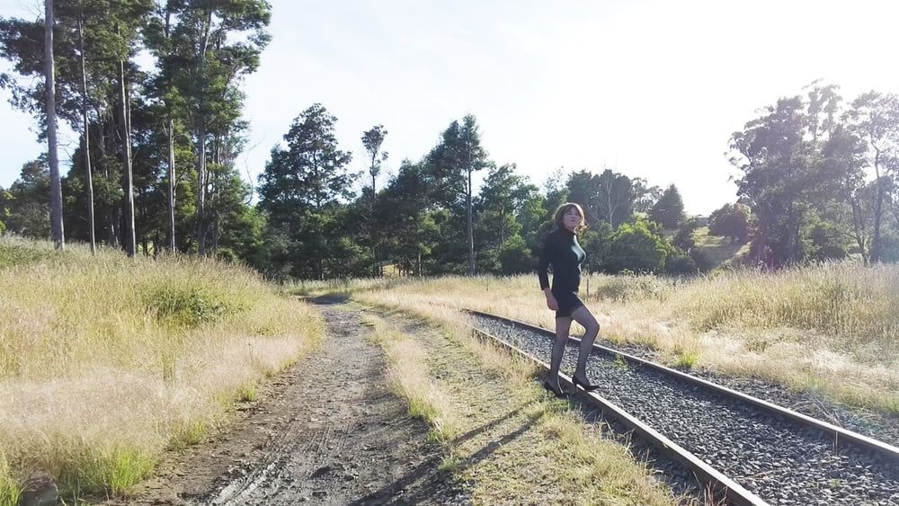 Crossdress Road trip- Rural road -Black Dress #9