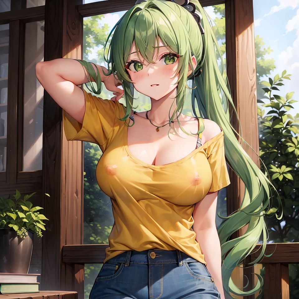 Hentai anime, hot girl with long green hair sends nudes #2