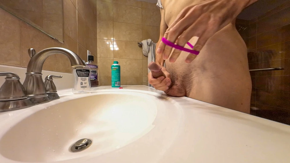 Some muscle skinny guy hard jerk off his uncut huge cock