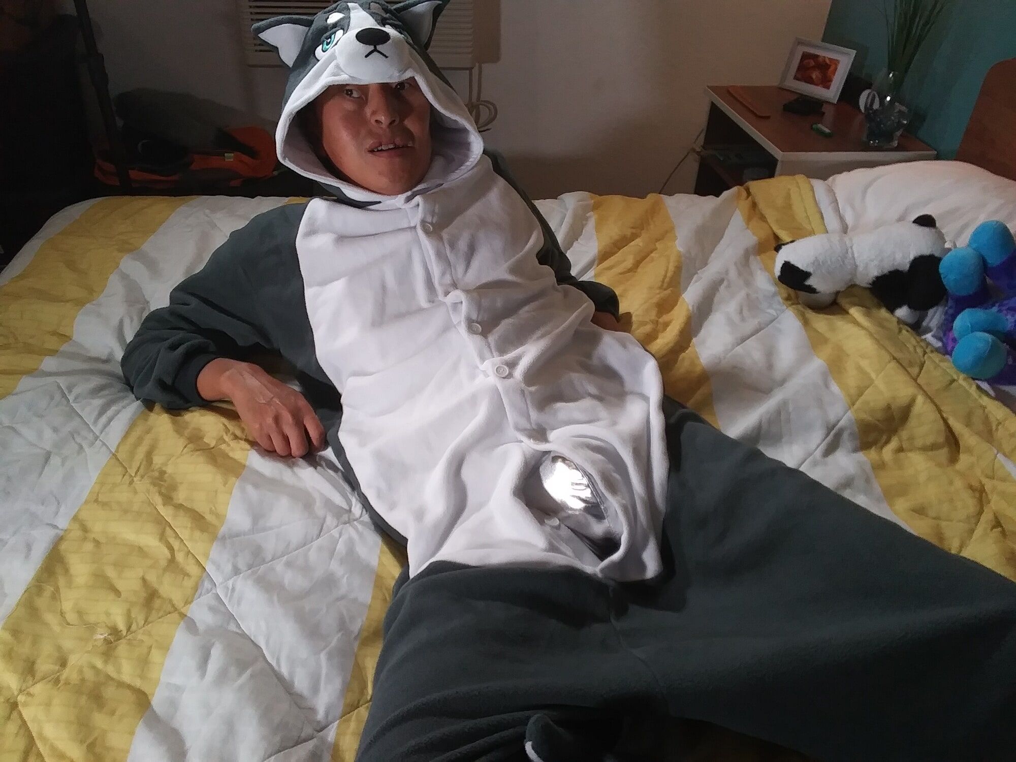 Hot asian boy wearing furry onesies and shiny undies #34