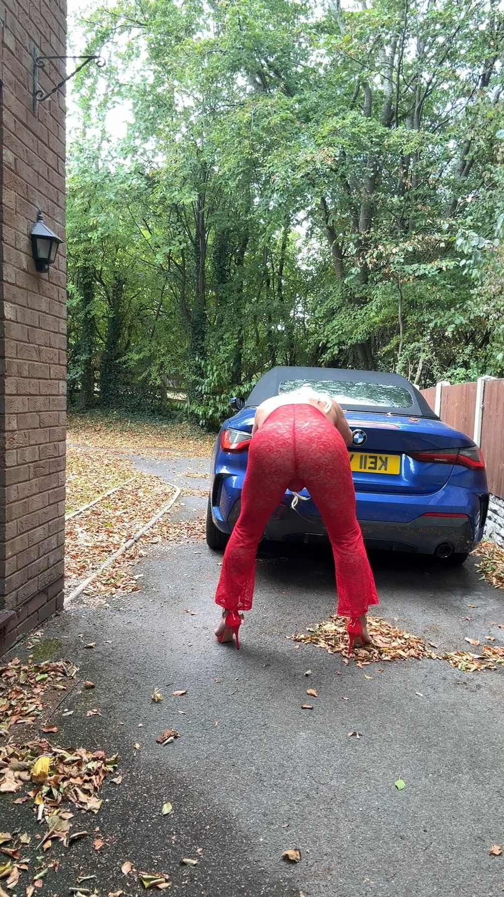 Sexy Crossdresser kellycd2022 in red lace jumpsuit and heels #10