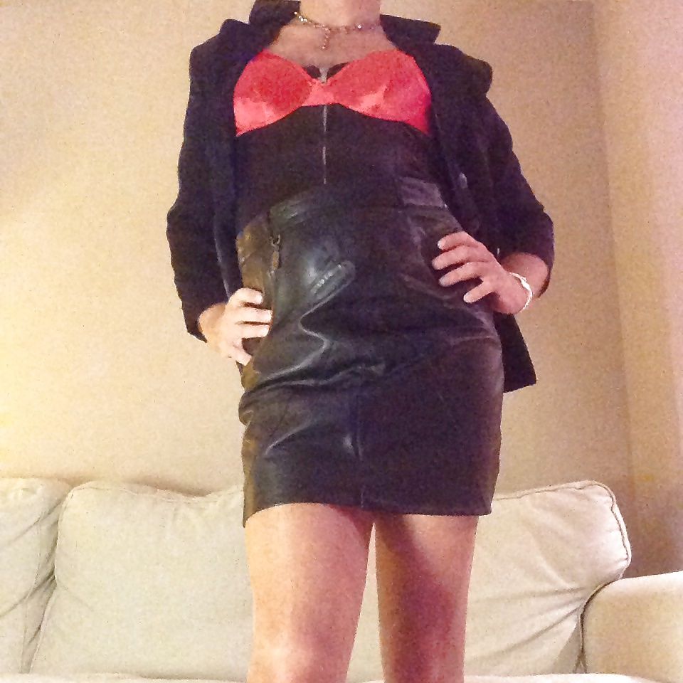 Kinky in leather skirt, stockings, satin lingerie #6