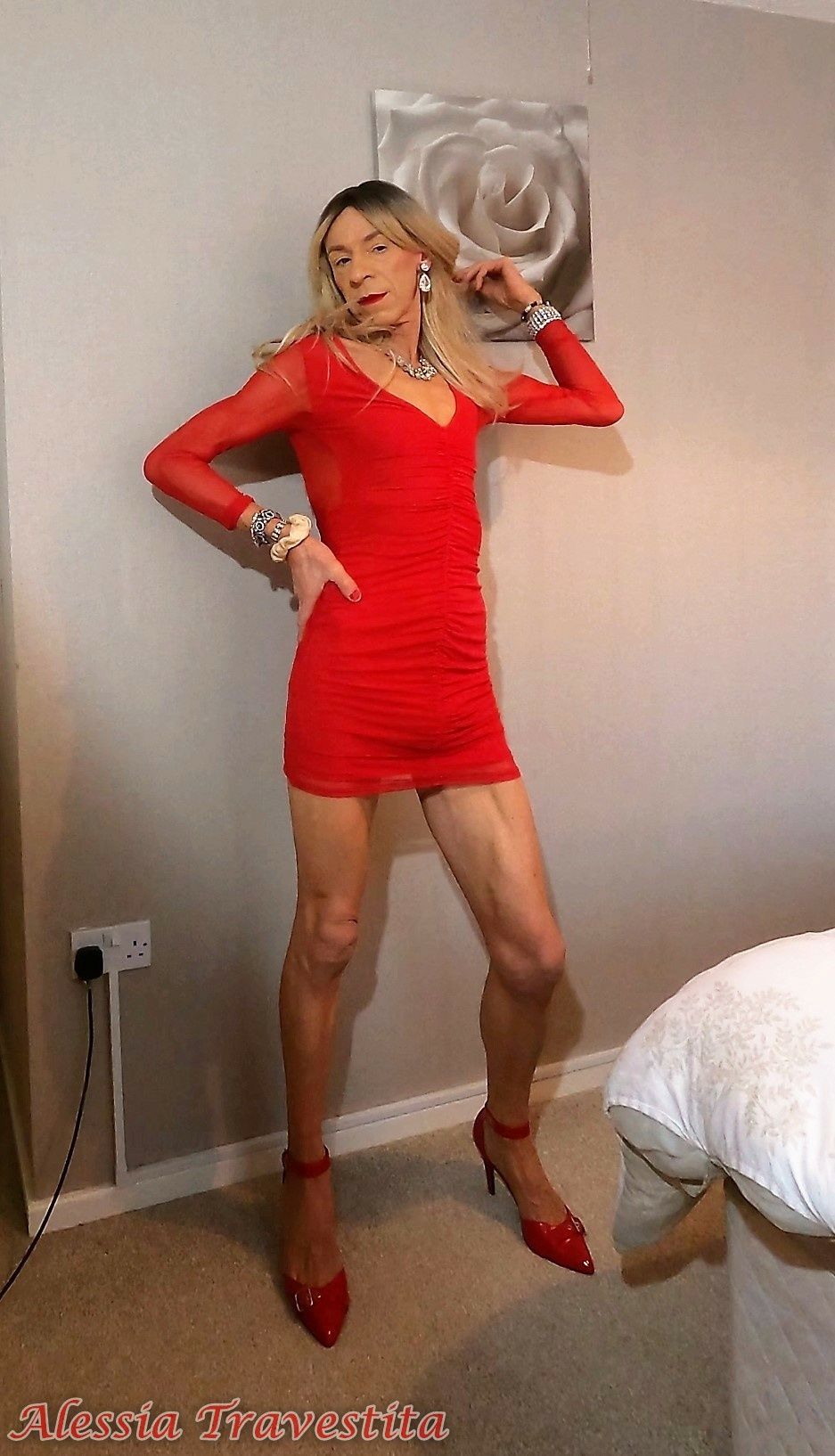 64 Alessia Travestita in Sheer Red Dress #42