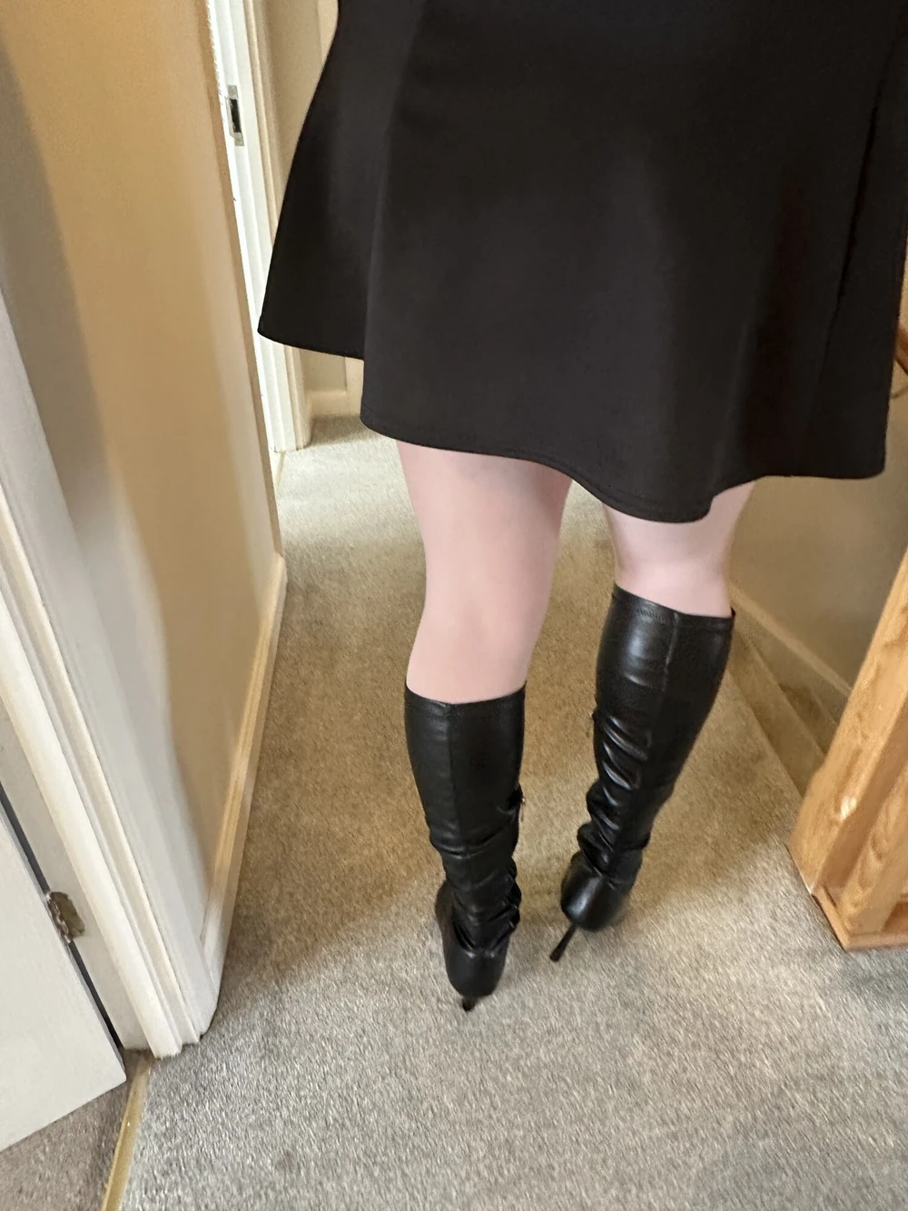 sissy crossdresser wearing White Pantyhose & Black Boots #6
