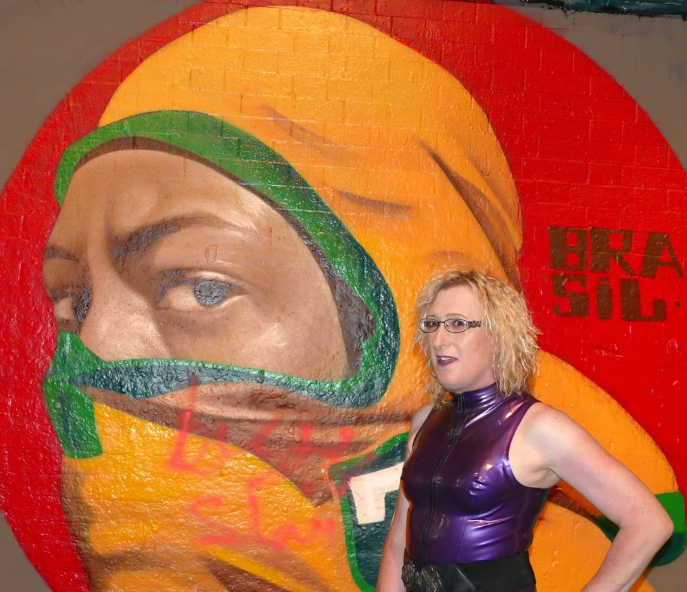 Blonde British Milf Lisa Essex in Purple Latex and Graffiti #11