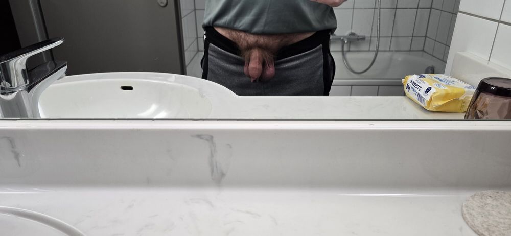 My big uncut cock in the mirror