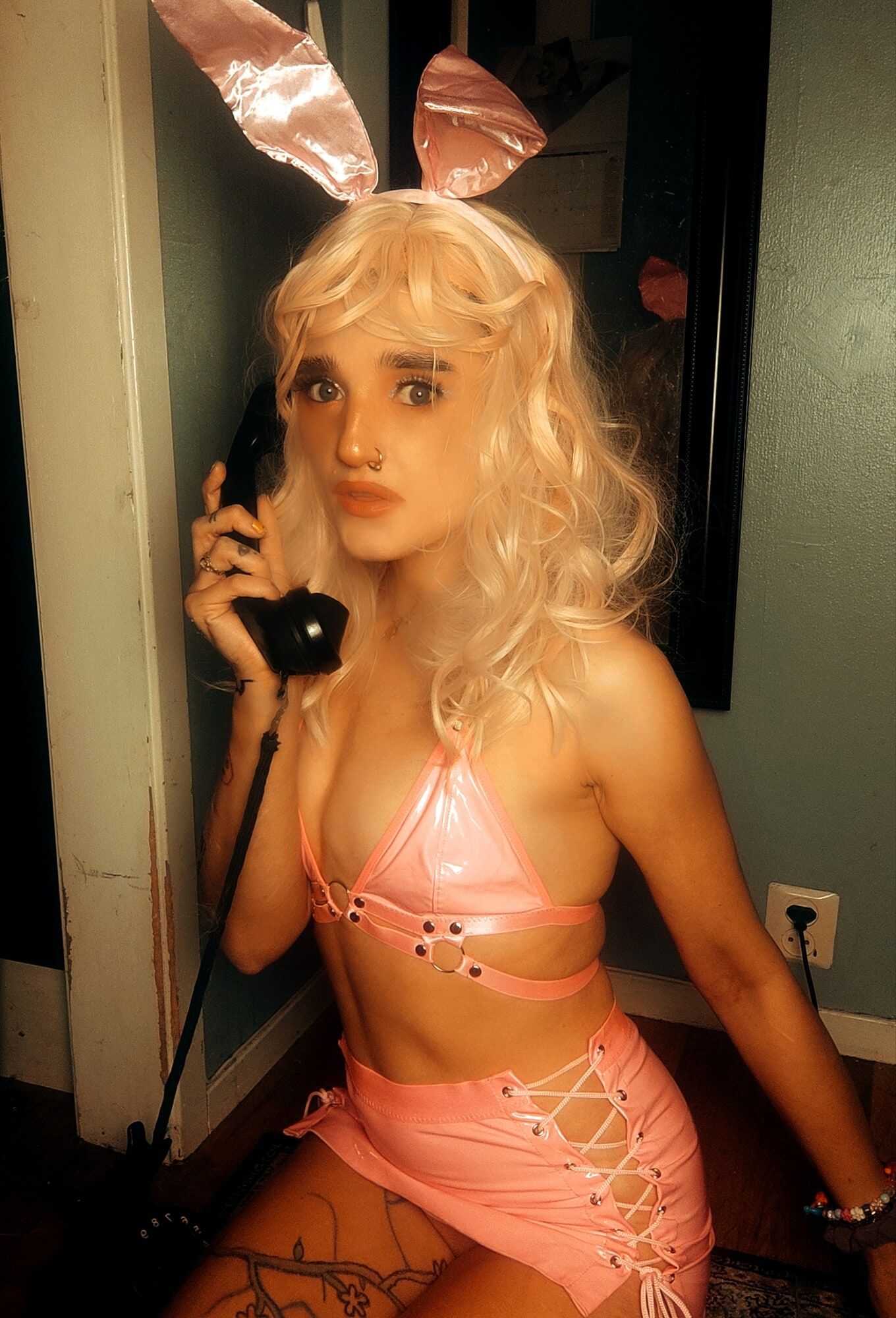 Pink bunny talking on the phone while showing off pussy #50