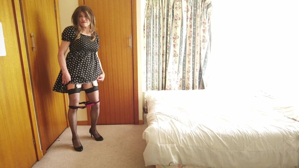 Crossdress Striptease poka dot dress #13