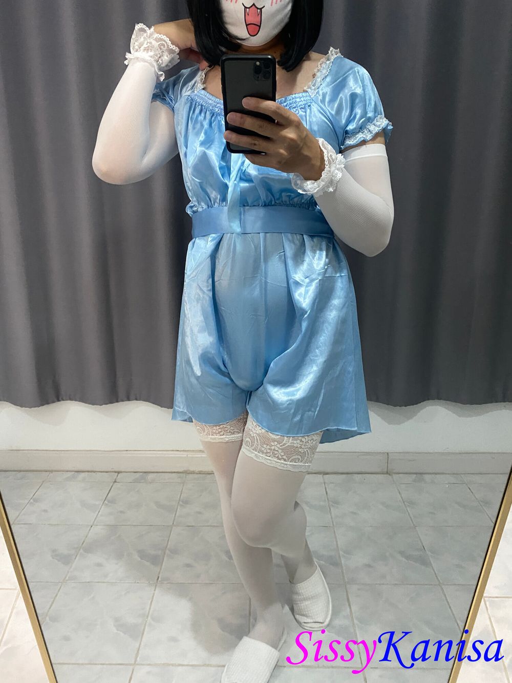 Kanisa on Blue Satin Nightgown and Chastity Cage. #3