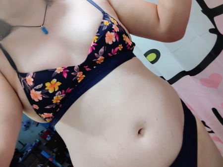 Navy blue and floral bra  