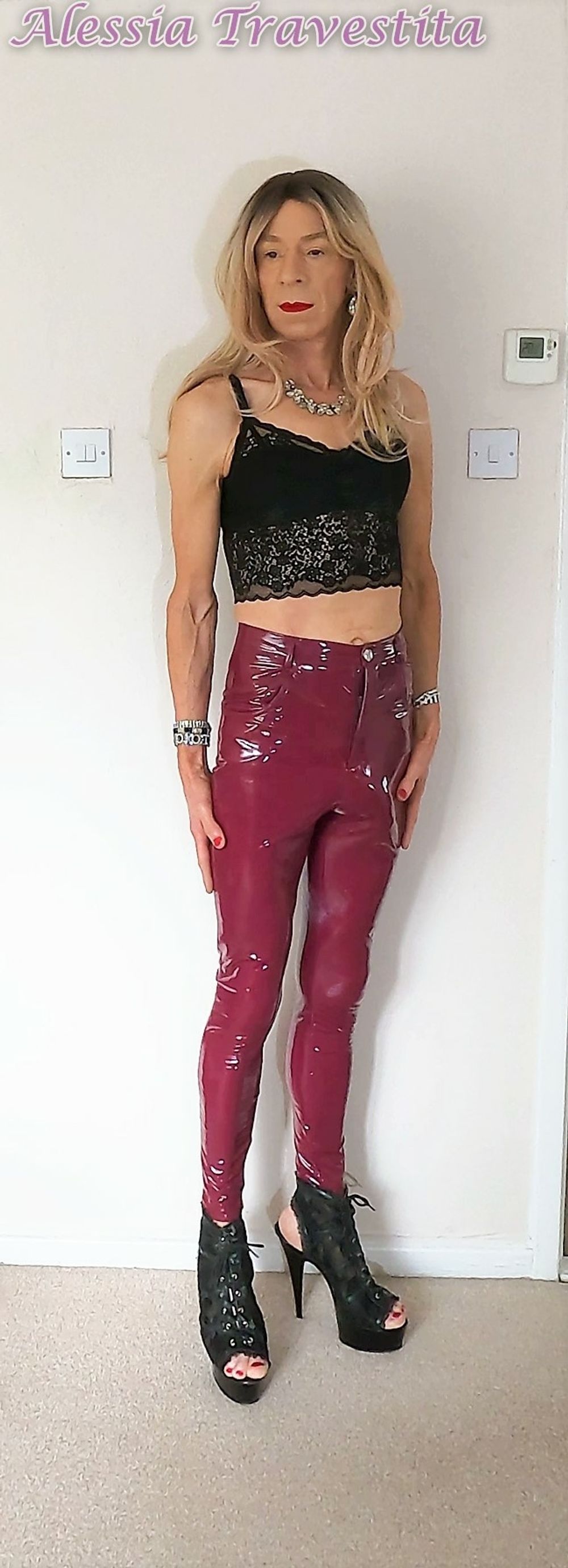 76 Alessia Travestita in Burgundy PVC Jeans #8