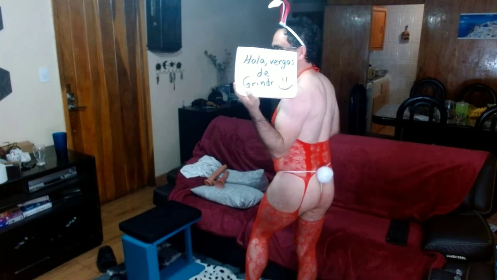 Bearded bitch in lingerie with bunny ears #5