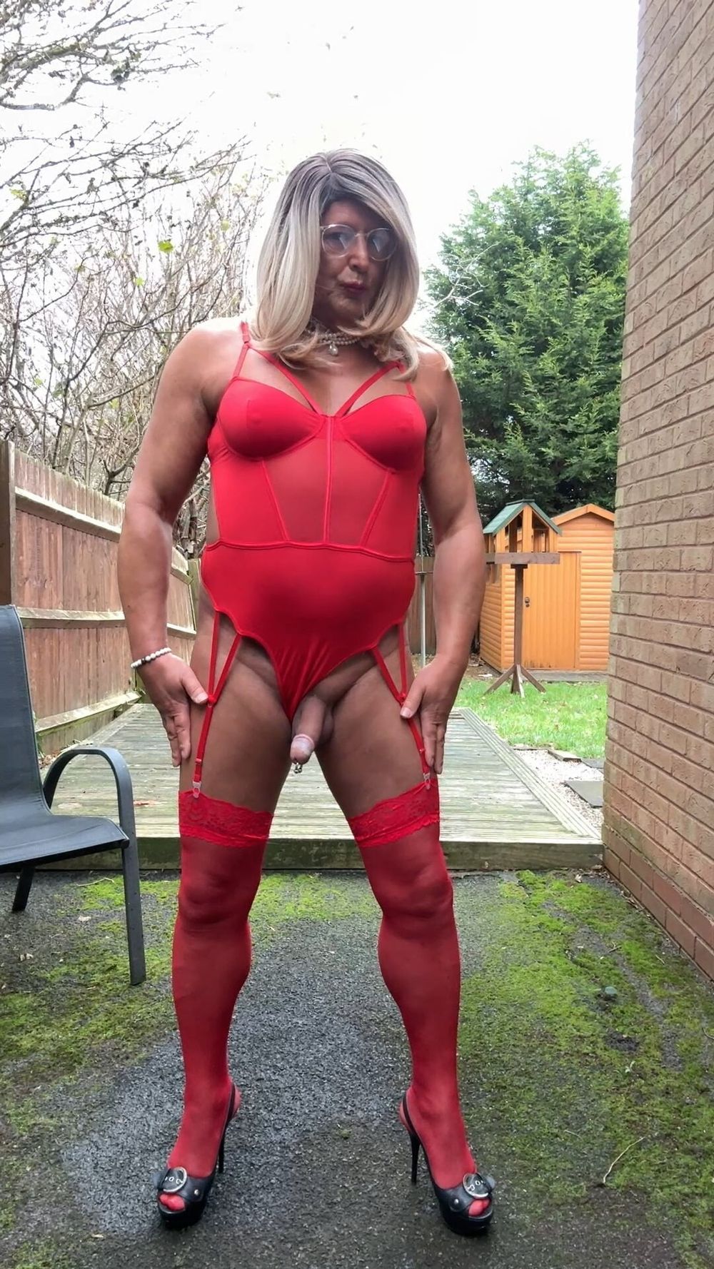 Sexy Crossdresser kellycd2022 in red bodysuit and stockings  #12