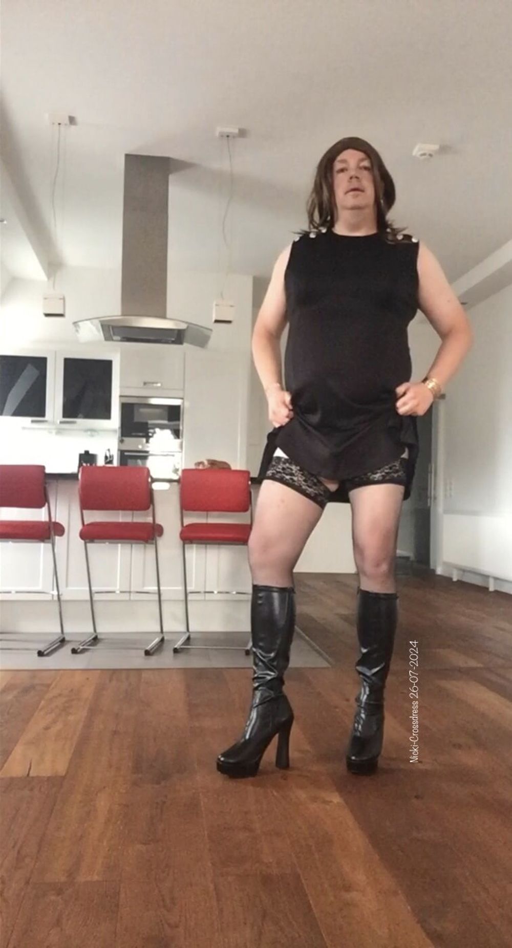 Nicki-Crossdress sexy black Dress, Stockings &amp; Boots #4