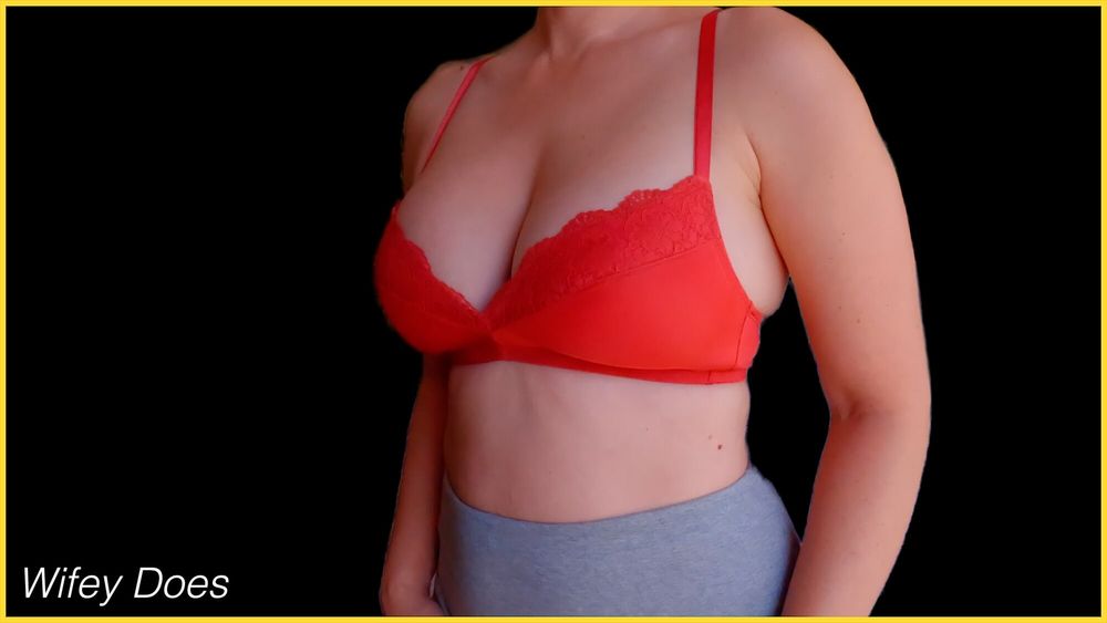 Wifey looks angelic in this red lace bra #5