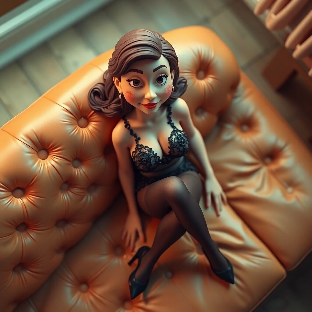 Pixwhores - Next Generation: Black Lingerie, Leather Sofa #19