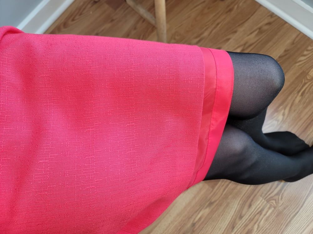 Pink pencil skirt with black pantyhose  #15
