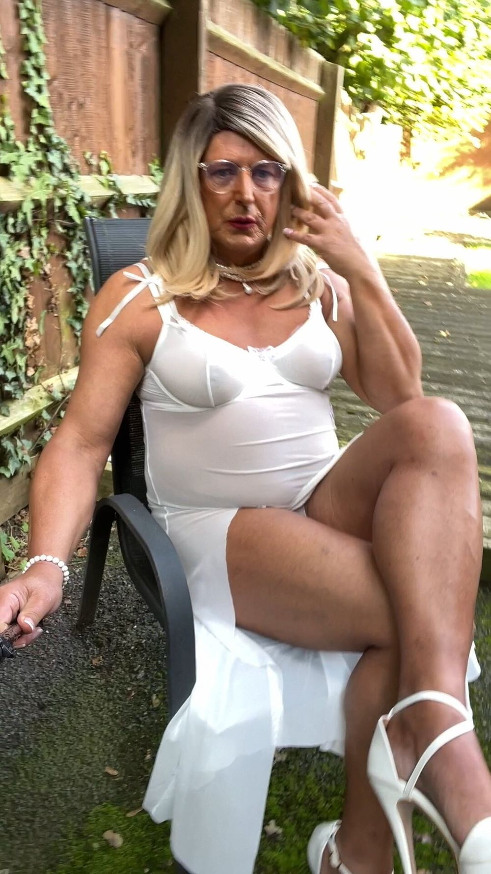 Crossdresser kellycd2022 in white dress and heels  #5