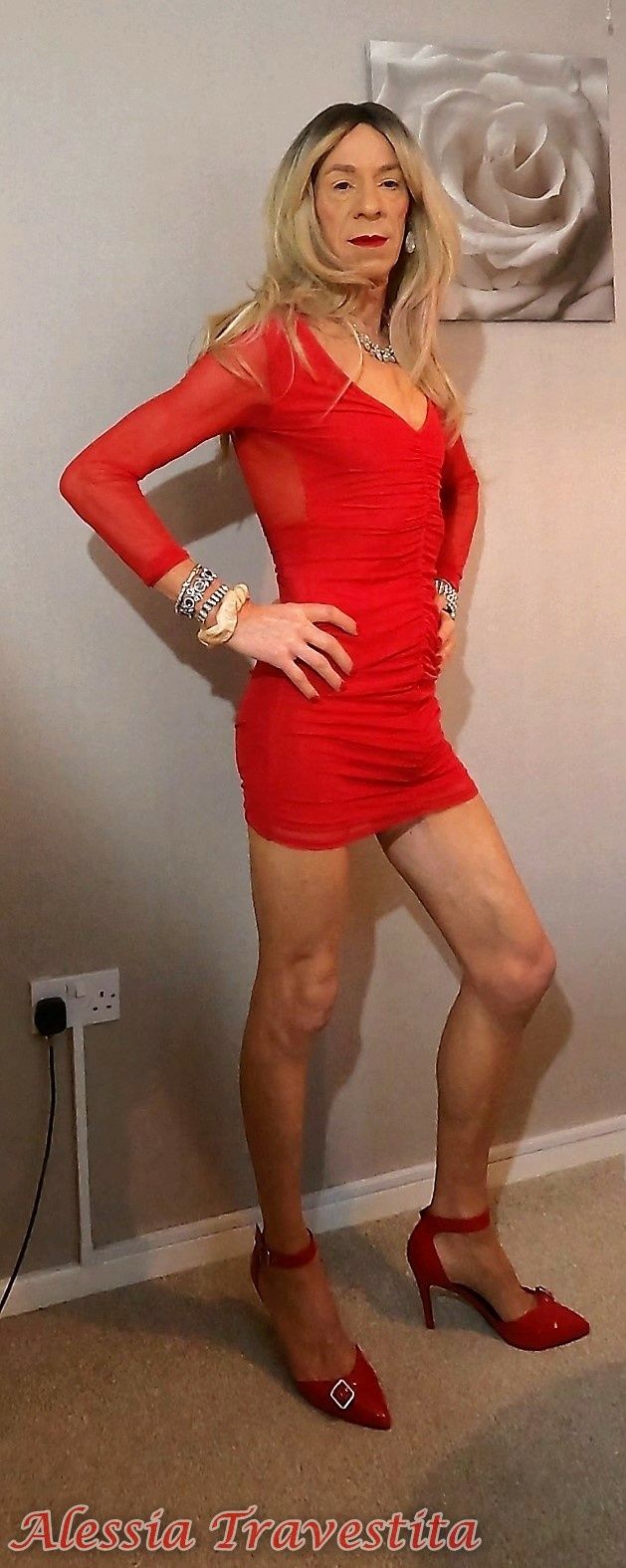 64 Alessia Travestita in Sheer Red Dress #34