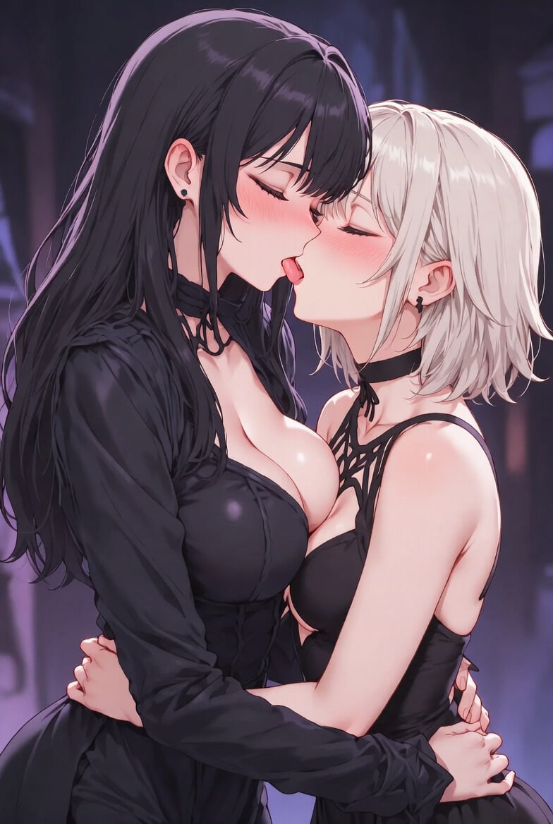 Busty Yuri Lesbians Passionate Kisses & Embraces – AI Anime  #3