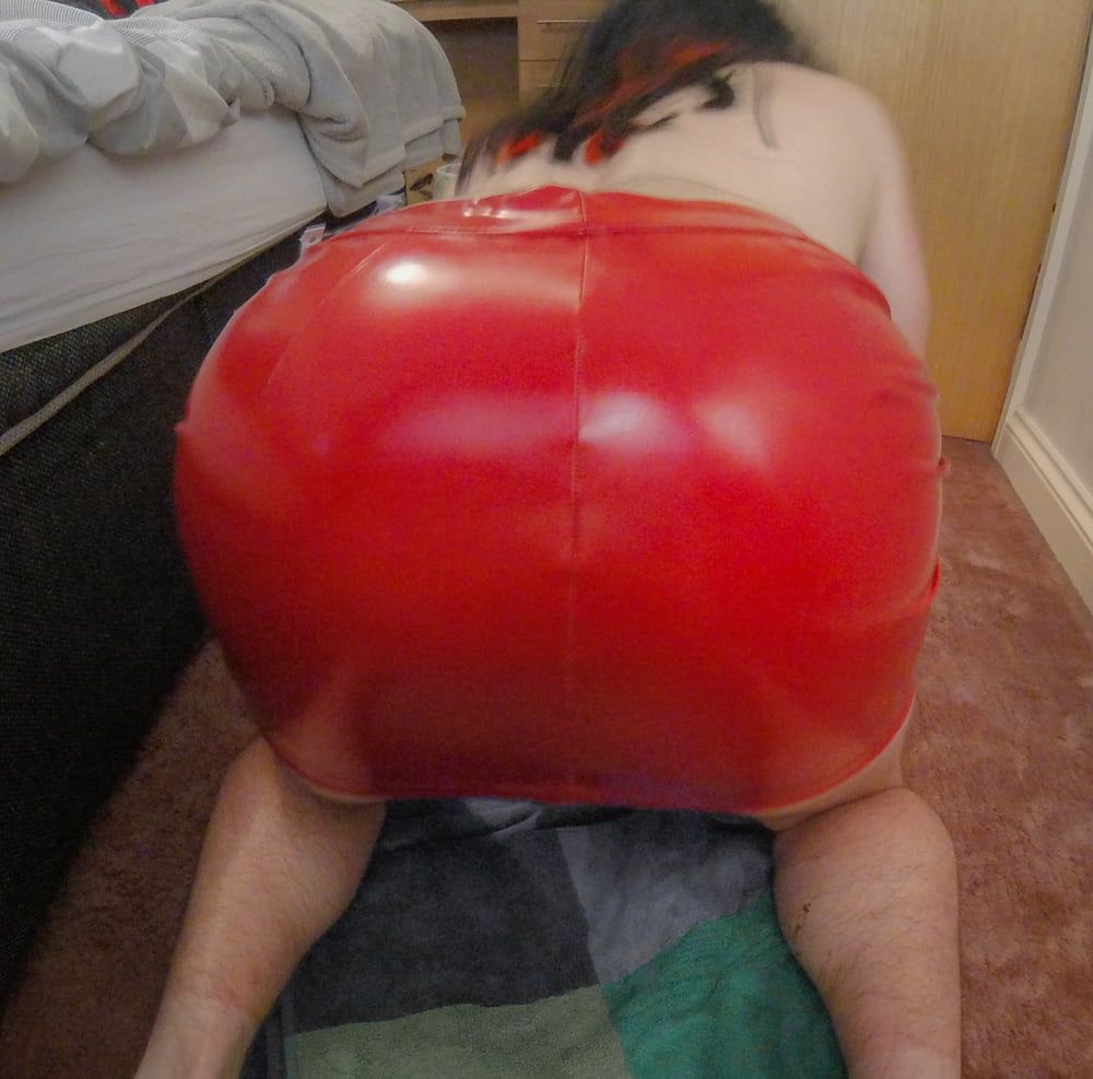 Big ass red latex skirt dildo fuck and thong #46