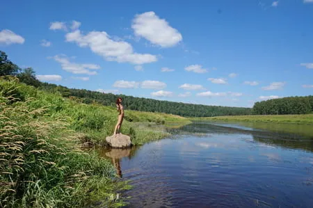 on the stone in volga river         